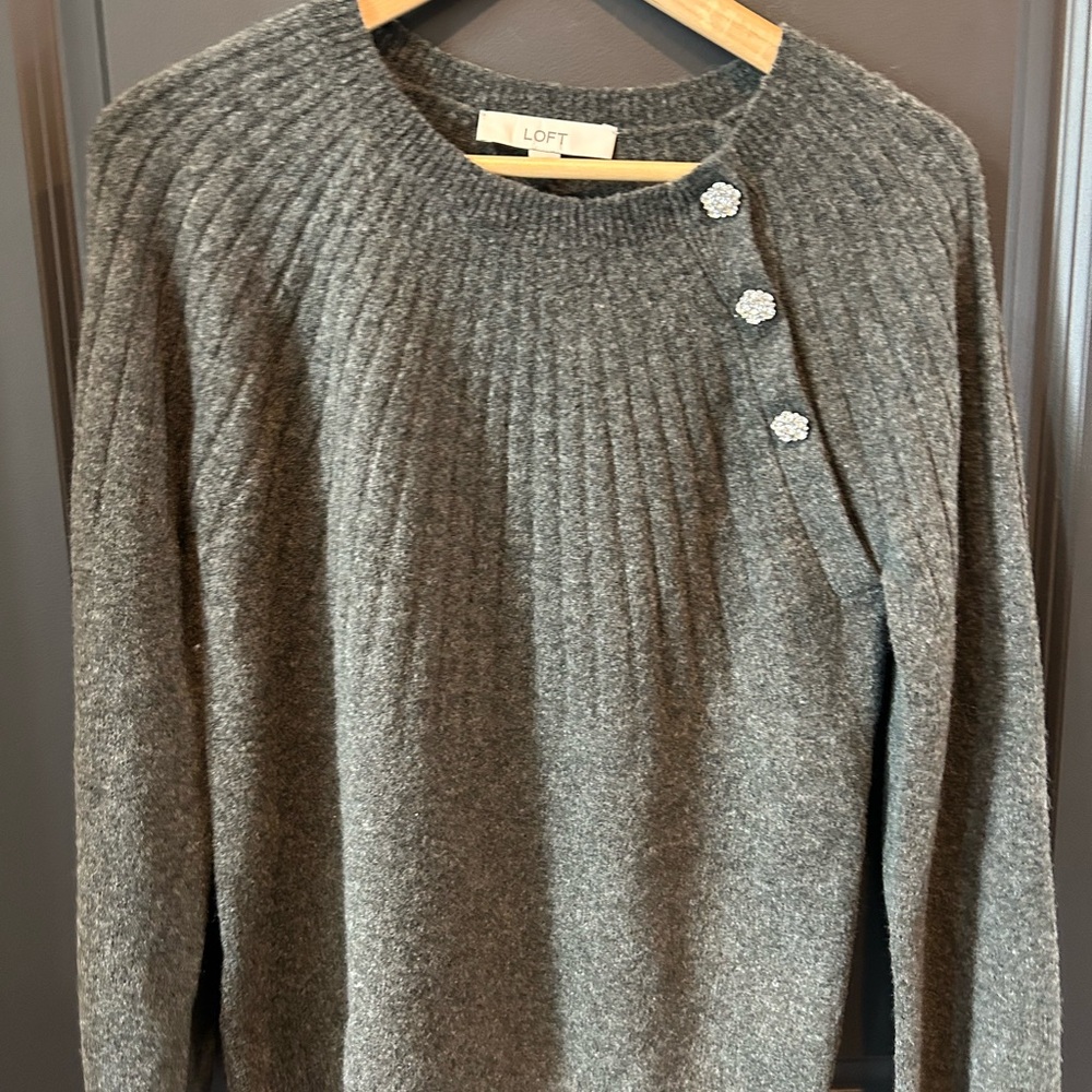 LOFT Charcoal Gray Women's Sweater with Crystal Button Detail
